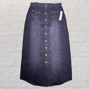 Y2K Marla Kim Black Fade Wash Denim Button Maxi Jean Skirt S Coastal Cowgirl NWT